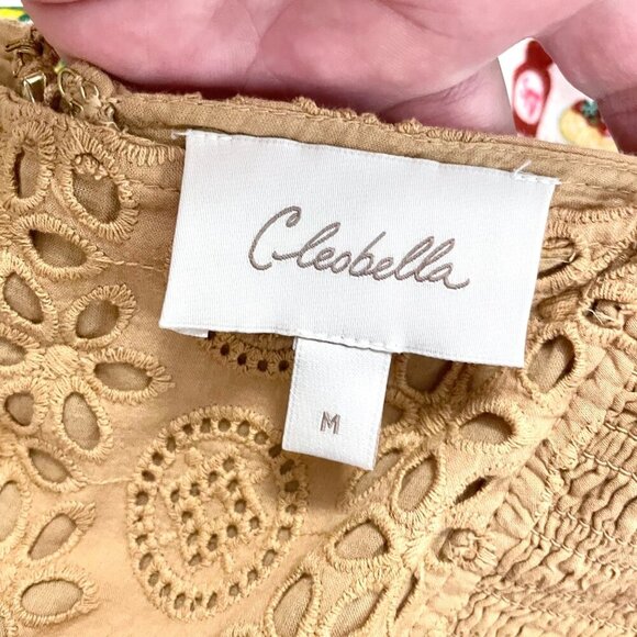 Cleobella The Seraphina Midi Dress Eyelet Tan Yellow Size M - Picture 3 of 6